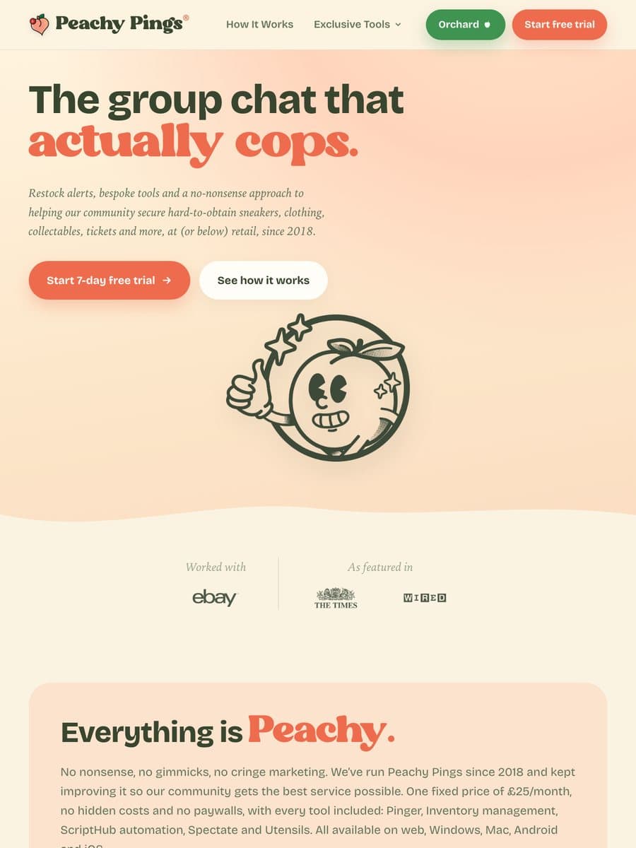 Peachy Pings website